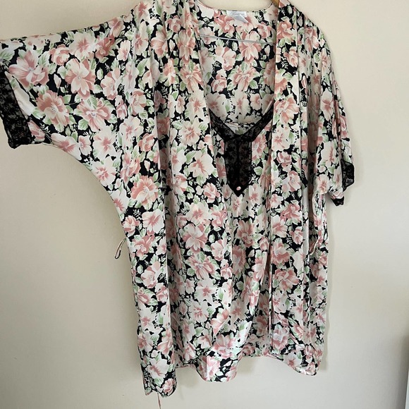 Fantasies by Morgan Taylor Slip Dress & Robe Set Lace Floral Print Size S - Picture 11 of 16